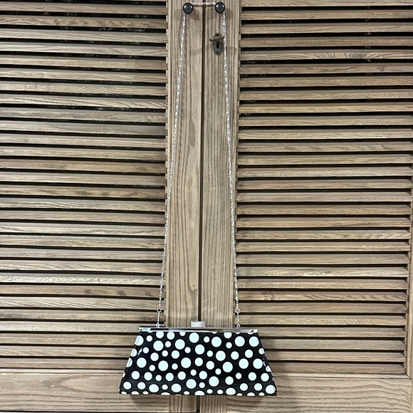 Neiman Marcus Black and White Polka Dot Clutch Evening Bag with Removable Strap - Picture 2 of 9